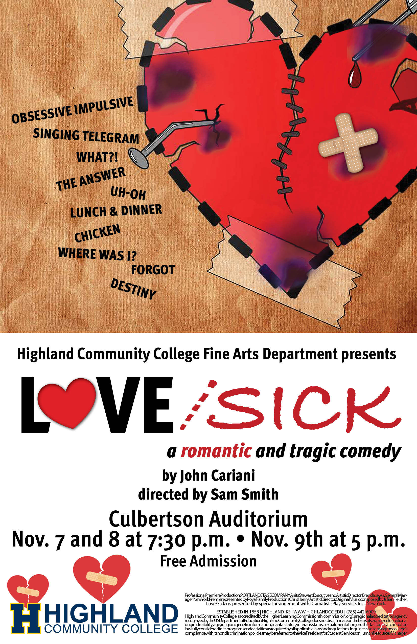 Love/Sick Play Production at Highland Community College November 7-9