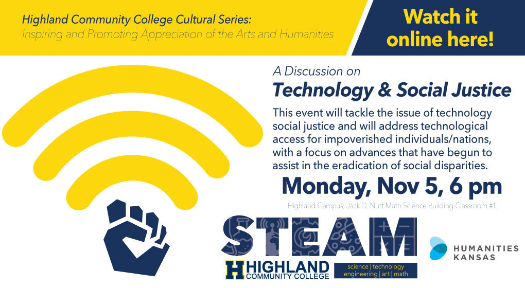 Highland Community College Cultural Series Discussing Technology and Social Justice Scheduled for November 5
