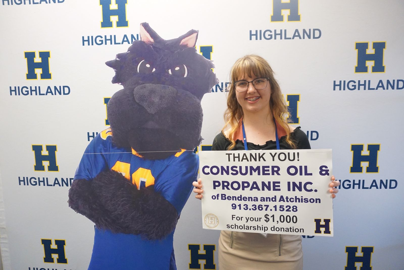 Haley Miller, a senior at Riverside High School, Wathena, KS won a $1000 scholarship sponsored Consumer Oil & Propane of Bendena & Atchison.