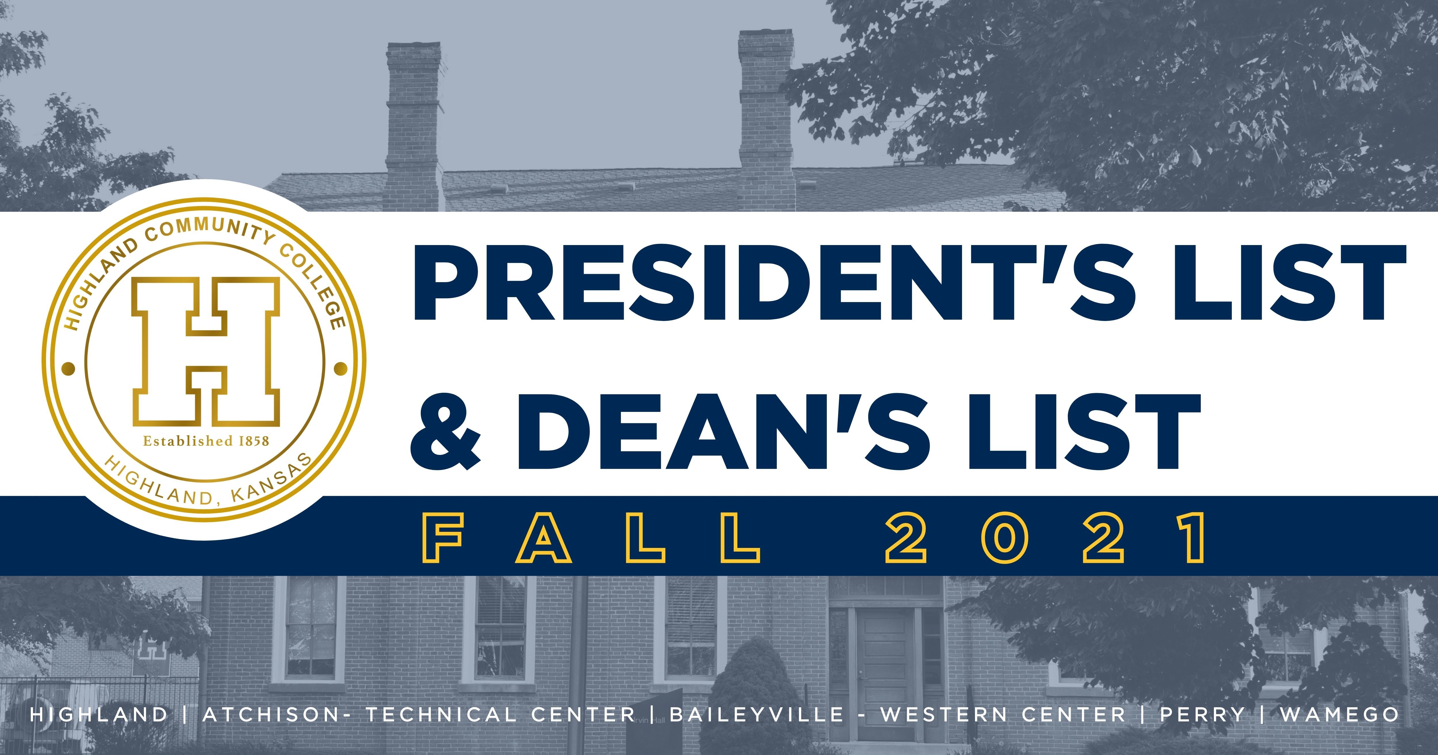 President's and Dean's list Fall 2021