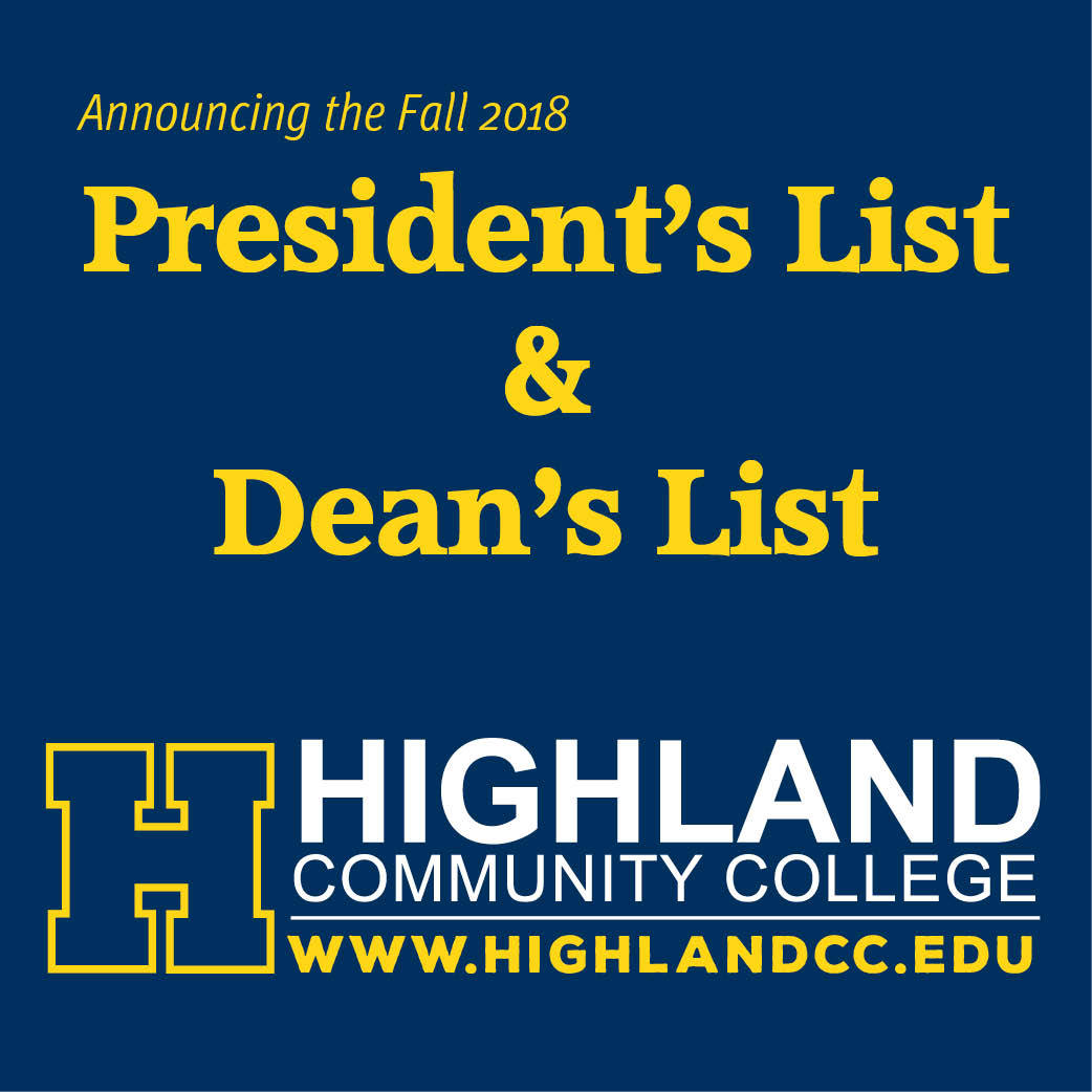 Highland Community College Announces President’s and Dean’s List for Fall 2018 Semester