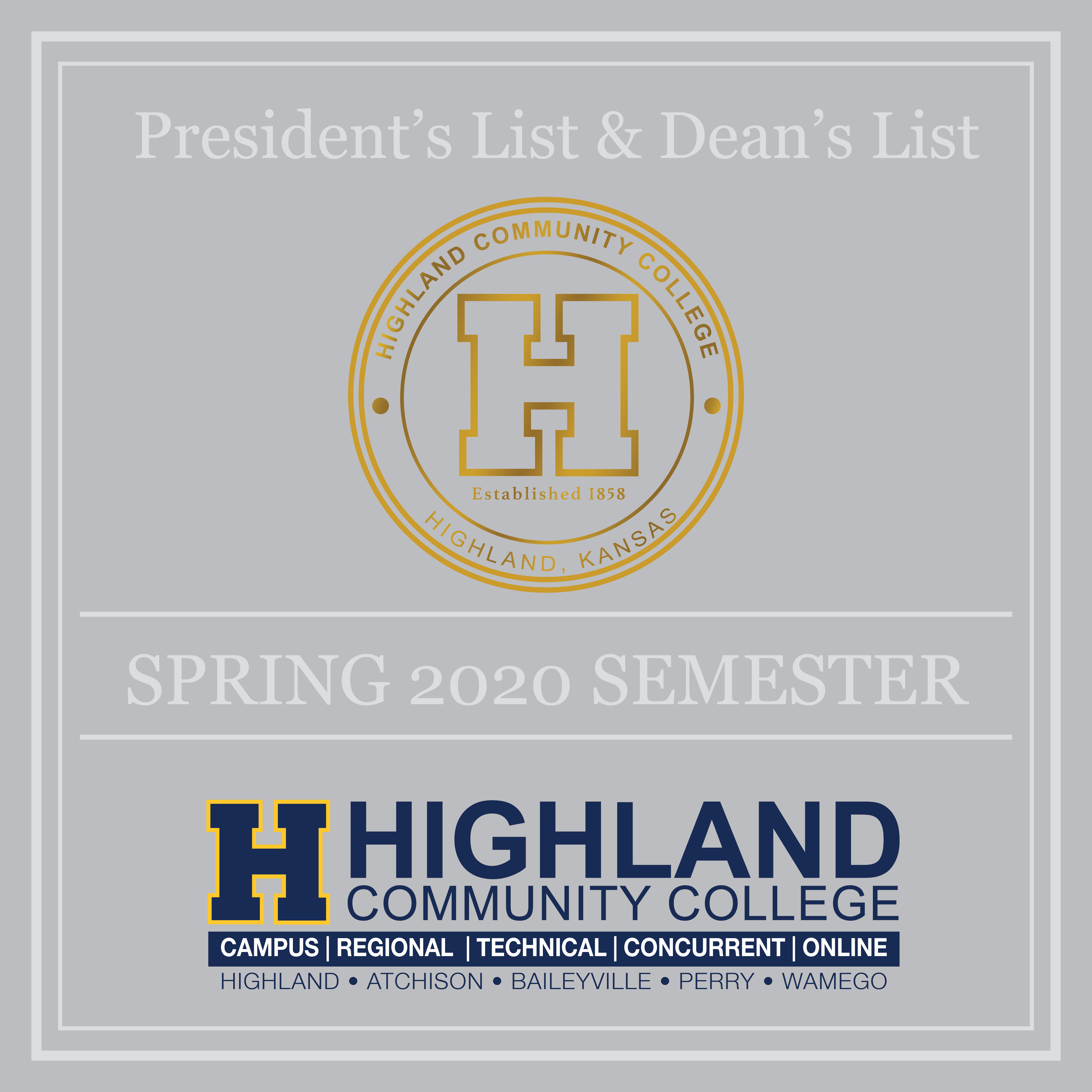 Highland Community College Announces President’s and Dean’s Lists for Spring 2020 Semester