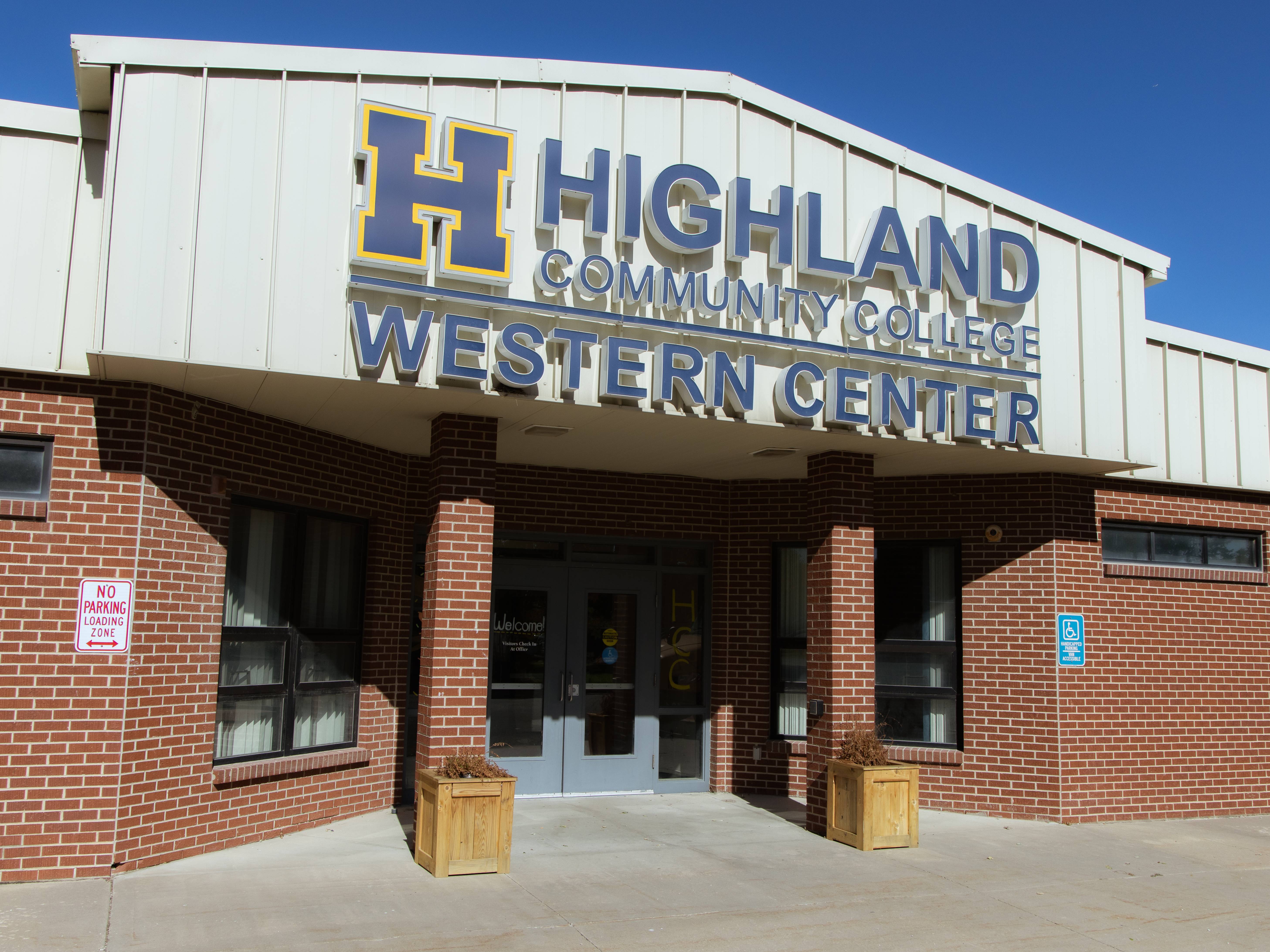 Front of Western Center Building which is a brick building