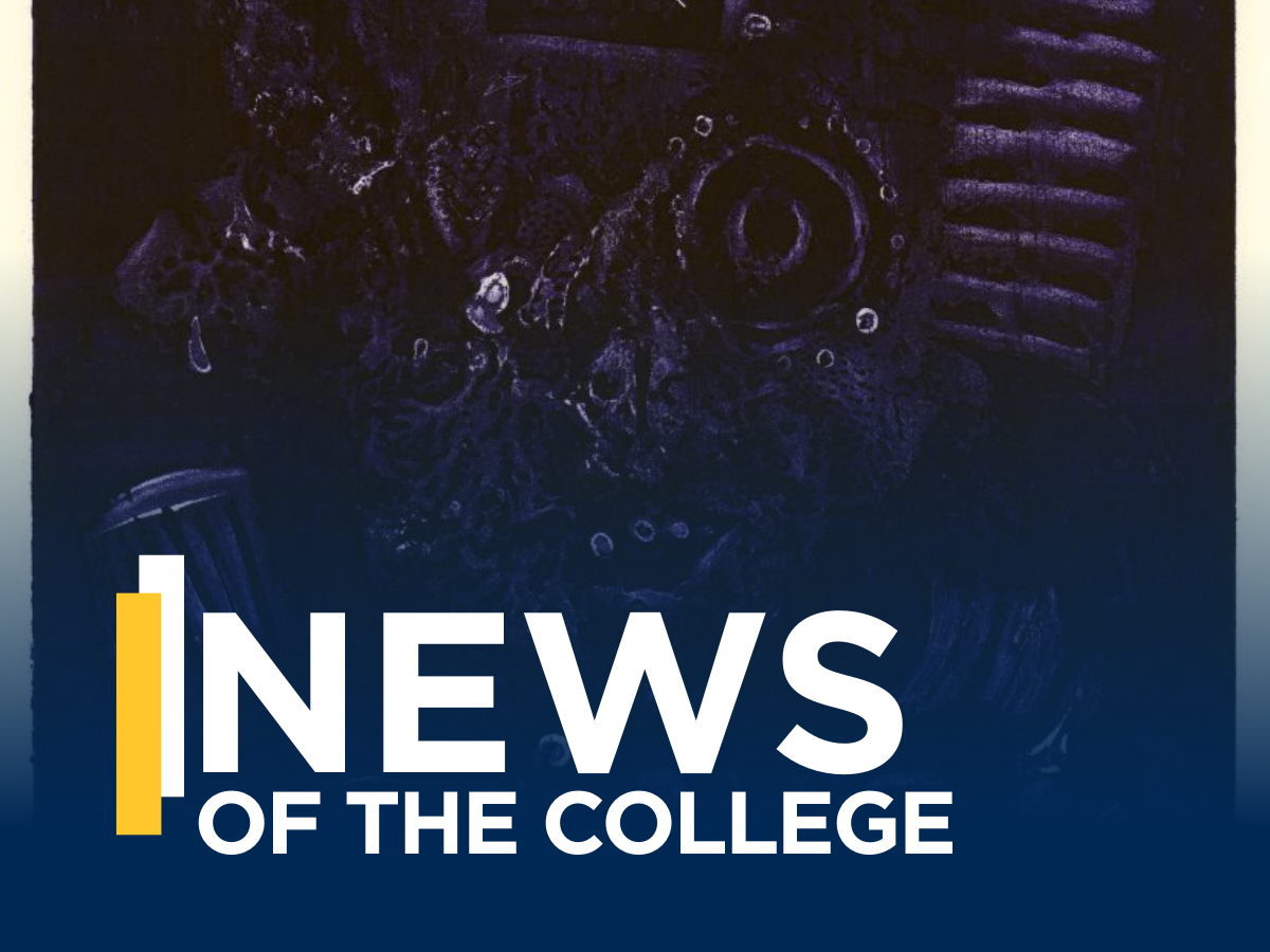 News of the College with a image of a sculpture that's a figure (self-designed)