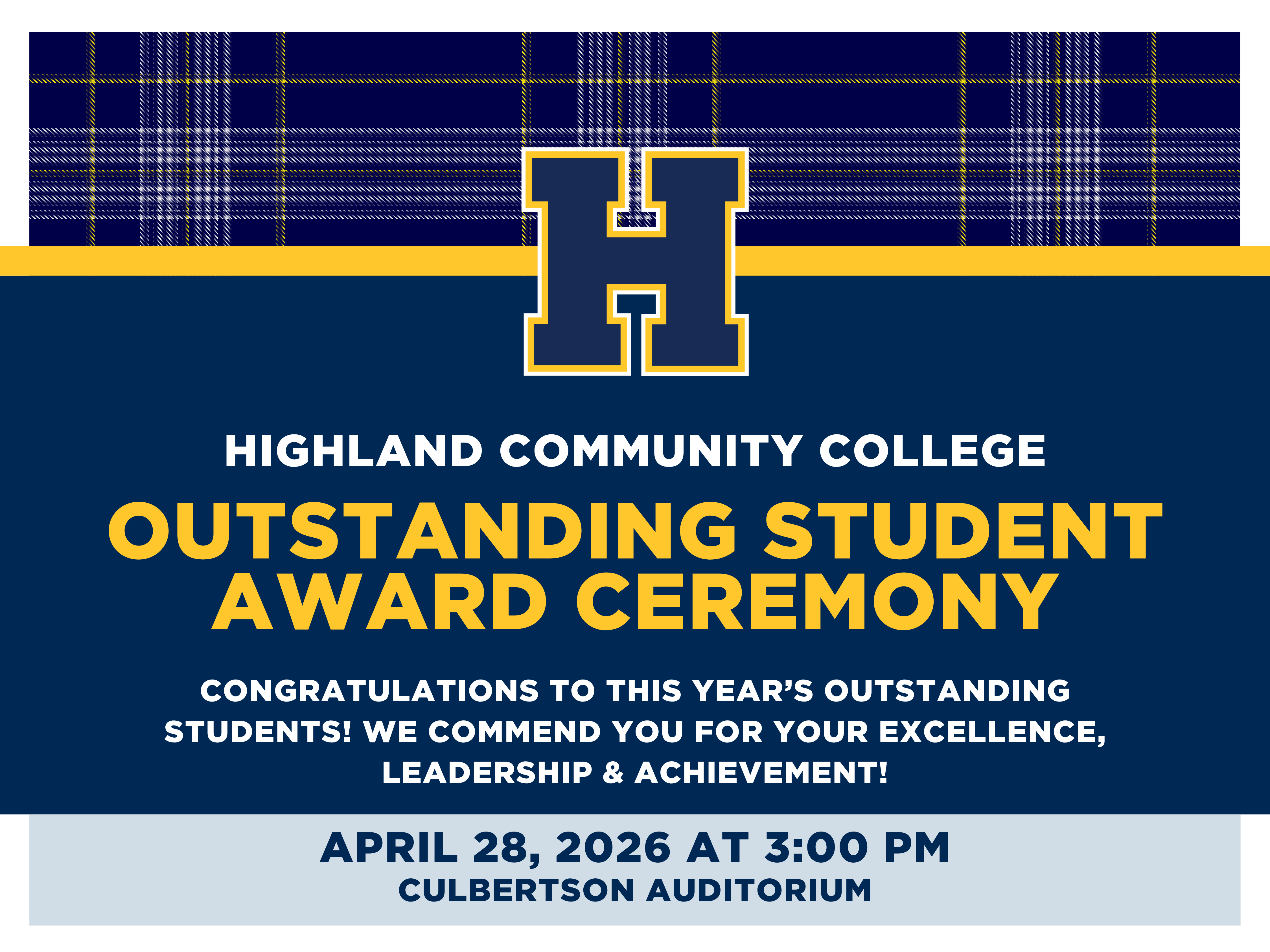 HCC Student Award Ceremony Event April 28 at 3 PM 
