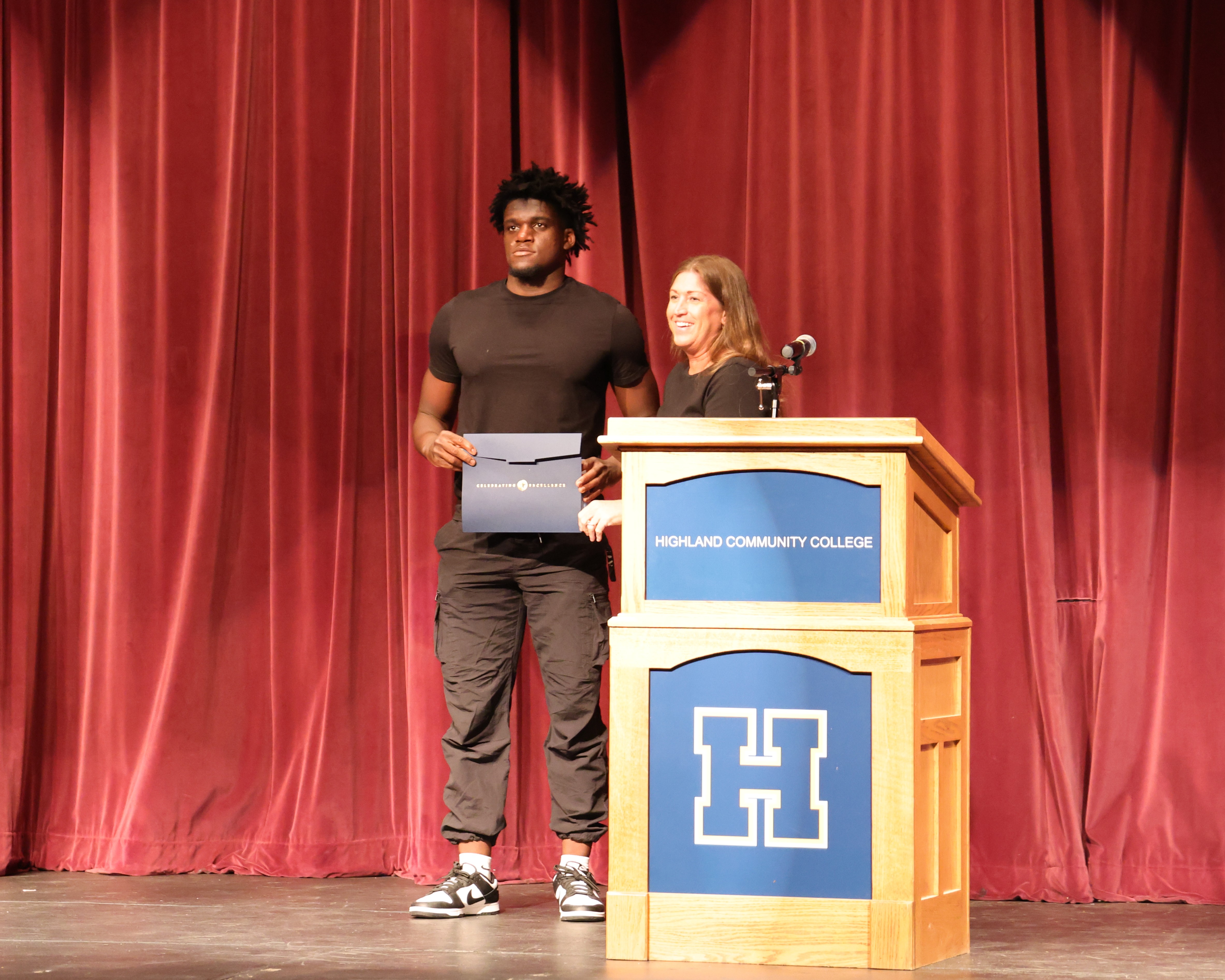 Rising Scholar Award recognizes growth and academic perseverance was presented by Shannon Wiedmer to Clarence Gaspard