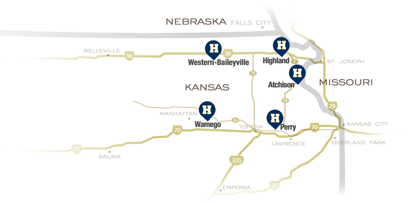 Map of Highland Community College Locations